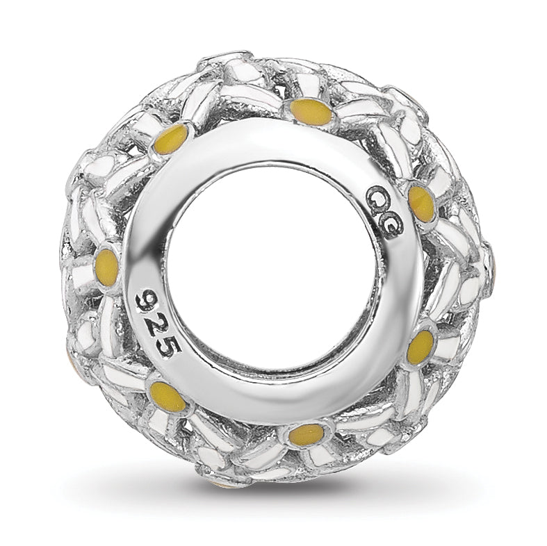 Sterling Silver Reflections Rhodium plated Enameled Daisys Bead