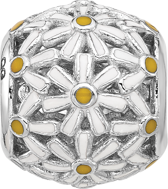 Sterling Silver Reflections Rhodium plated Enameled Daisys Bead