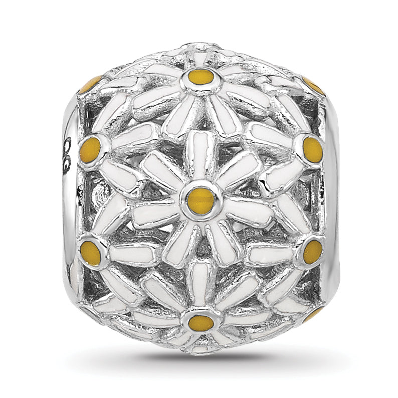 Sterling Silver Reflections Rhodium plated Enameled Daisys Bead