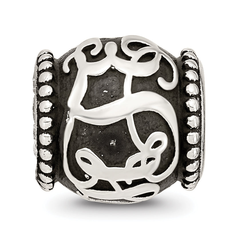 Sterling Silver Reflections Oxidized Personalized Monogram Bead