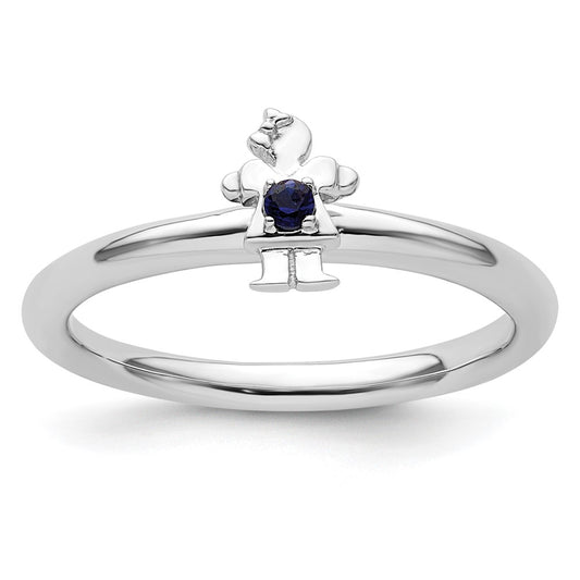 Sterling Silver Stackable Expressions Rhodium Created Sapphire Girl Ring