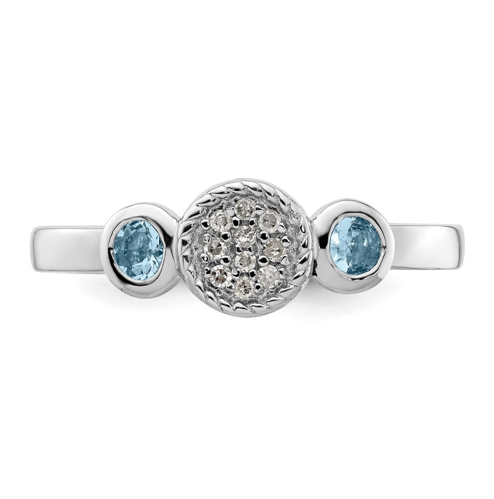 Sterling Silver Stackable Expressions Double Round Aquamarine & Diamond Ring – Elegant Jewelry Gift for Birthday, Anniversary, Engagement, Wedding