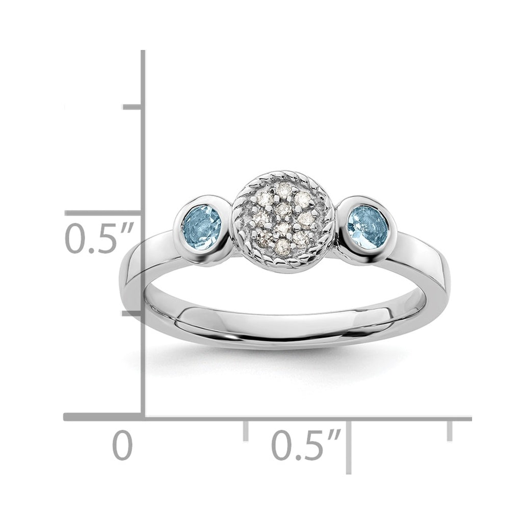 Sterling Silver Stackable Expressions Double Round Aquamarine & Diamond Ring – Elegant Jewelry Gift for Birthday, Anniversary, Engagement, Wedding