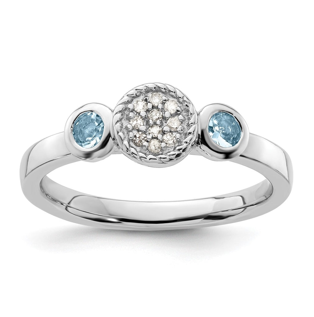 Sterling Silver Stackable Expressions Double Round Aquamarine & Diamond Ring – Elegant Jewelry Gift for Birthday, Anniversary, Engagement, Wedding