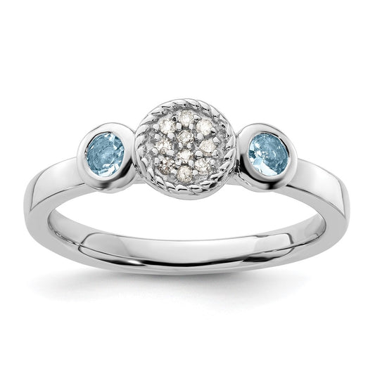 Sterling Silver Stackable Expressions Double Round Aquamarine & Diamond Ring – Elegant Jewelry Gift for Birthday, Anniversary, Engagement, Wedding