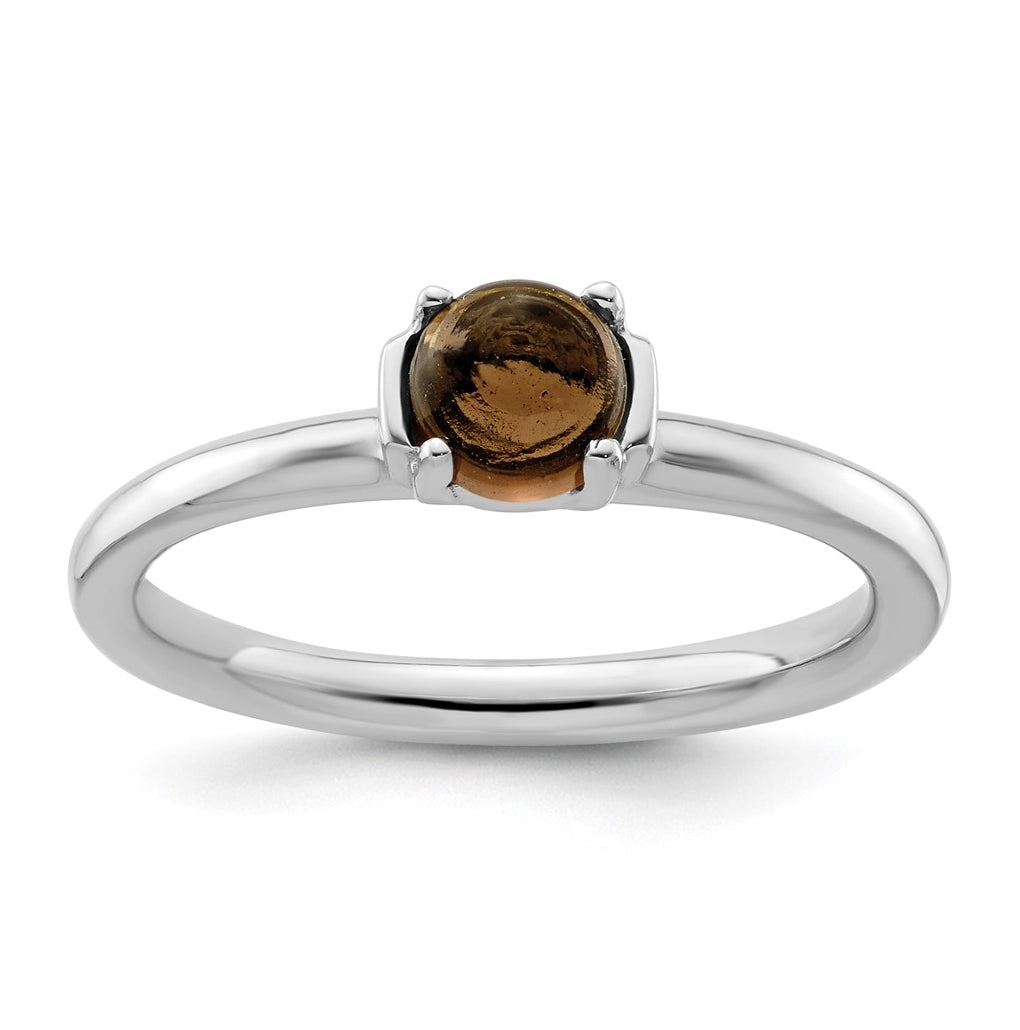 Sterling Silver Stackable Expressions Polished Smoky Quartz Ring – Elegant Jewelry Gift for Birthday, Anniversary, Engagement, Wedding