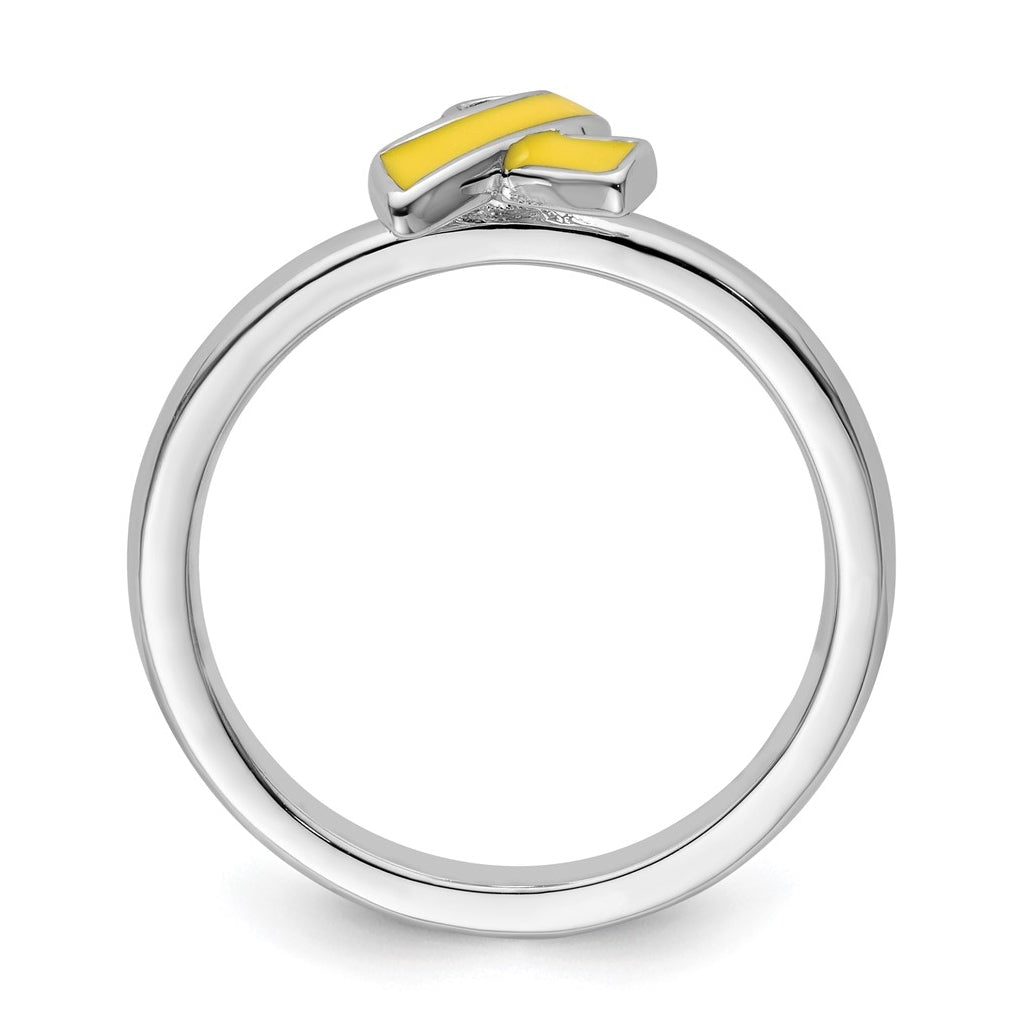 Sterling Silver Stackable Expressions Yellow Enameled Awareness Ribbon Ring – Elegant Jewelry Gift for Birthday, Anniversary, Engagement, Wedding