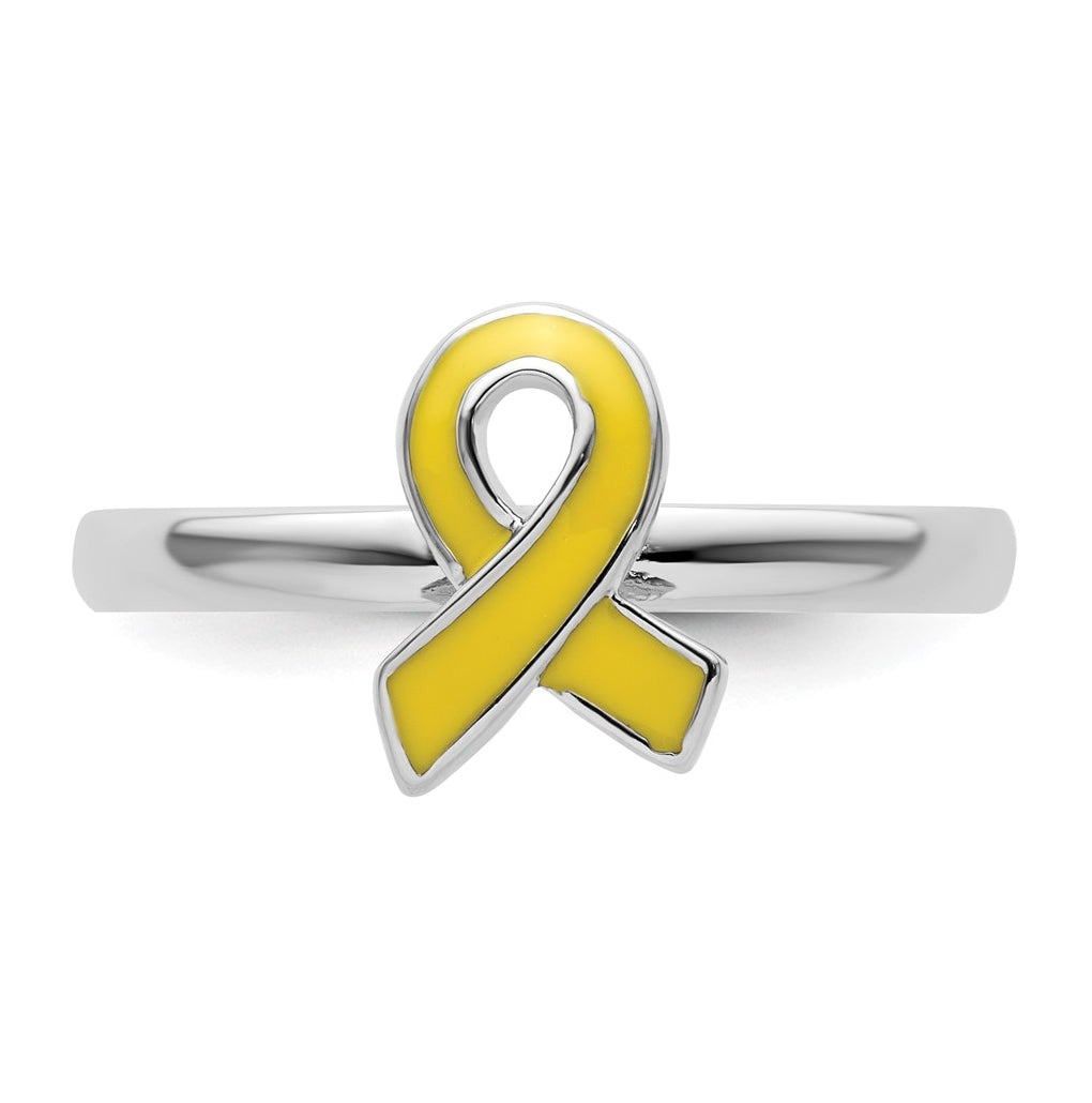 Sterling Silver Stackable Expressions Yellow Enameled Awareness Ribbon Ring – Elegant Jewelry Gift for Birthday, Anniversary, Engagement, Wedding