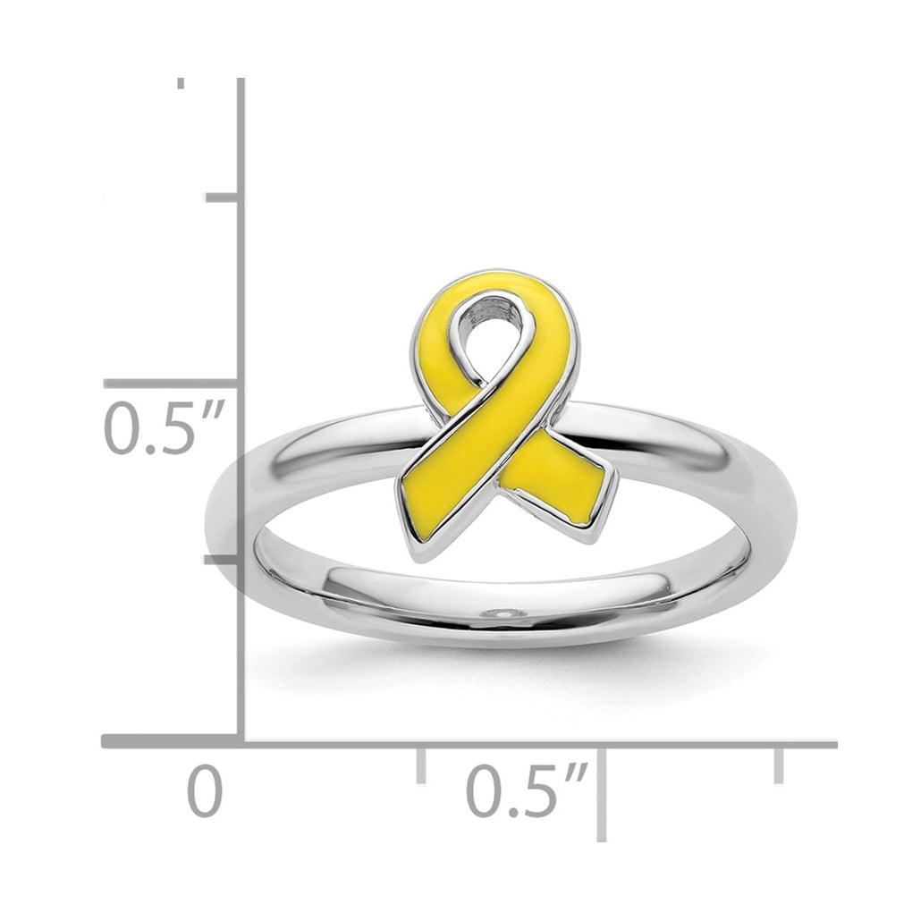 Sterling Silver Stackable Expressions Yellow Enameled Awareness Ribbon Ring – Elegant Jewelry Gift for Birthday, Anniversary, Engagement, Wedding