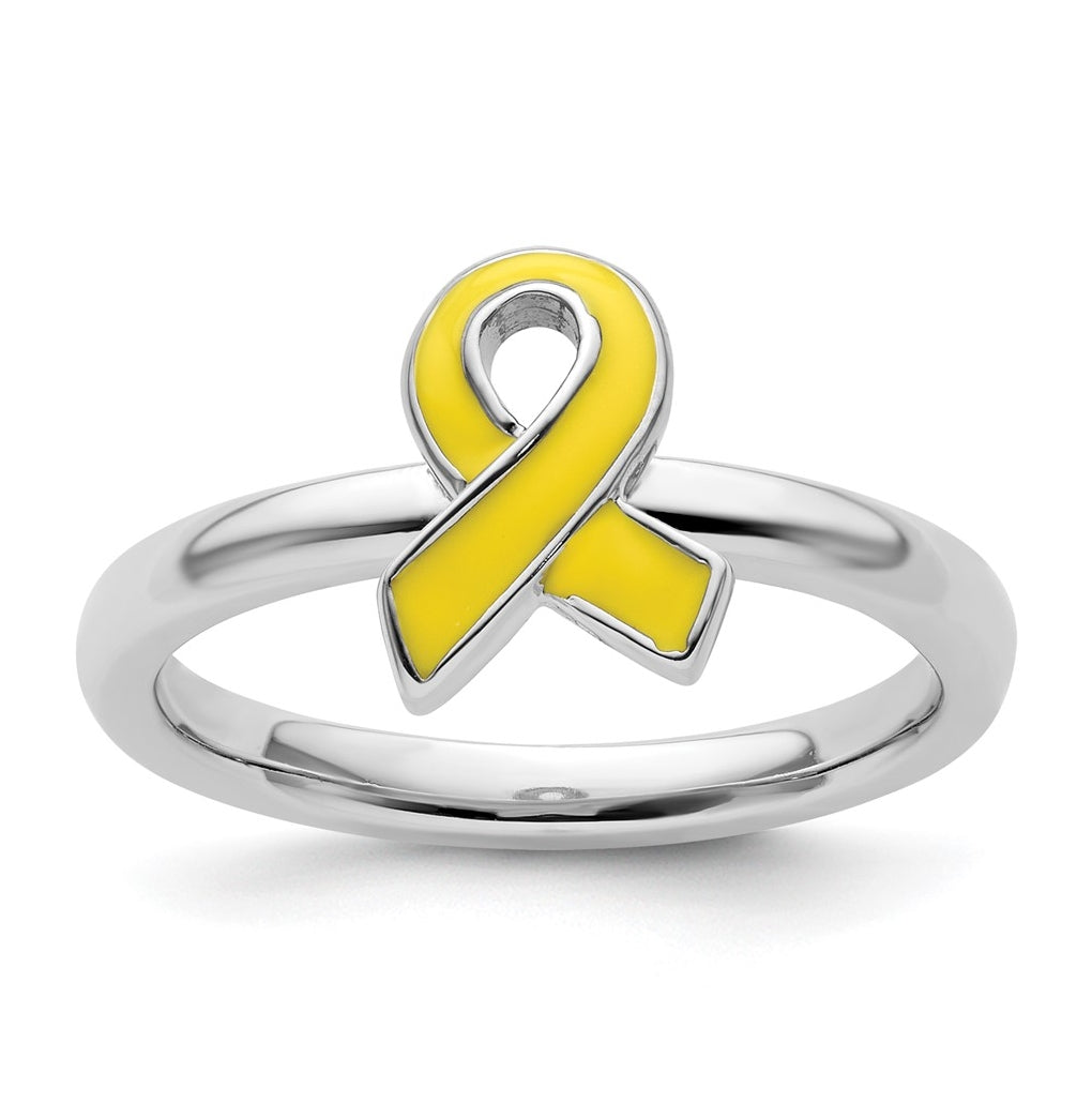 Sterling Silver Stackable Expressions Yellow Enameled Awareness Ribbon Ring – Elegant Jewelry Gift for Birthday, Anniversary, Engagement, Wedding