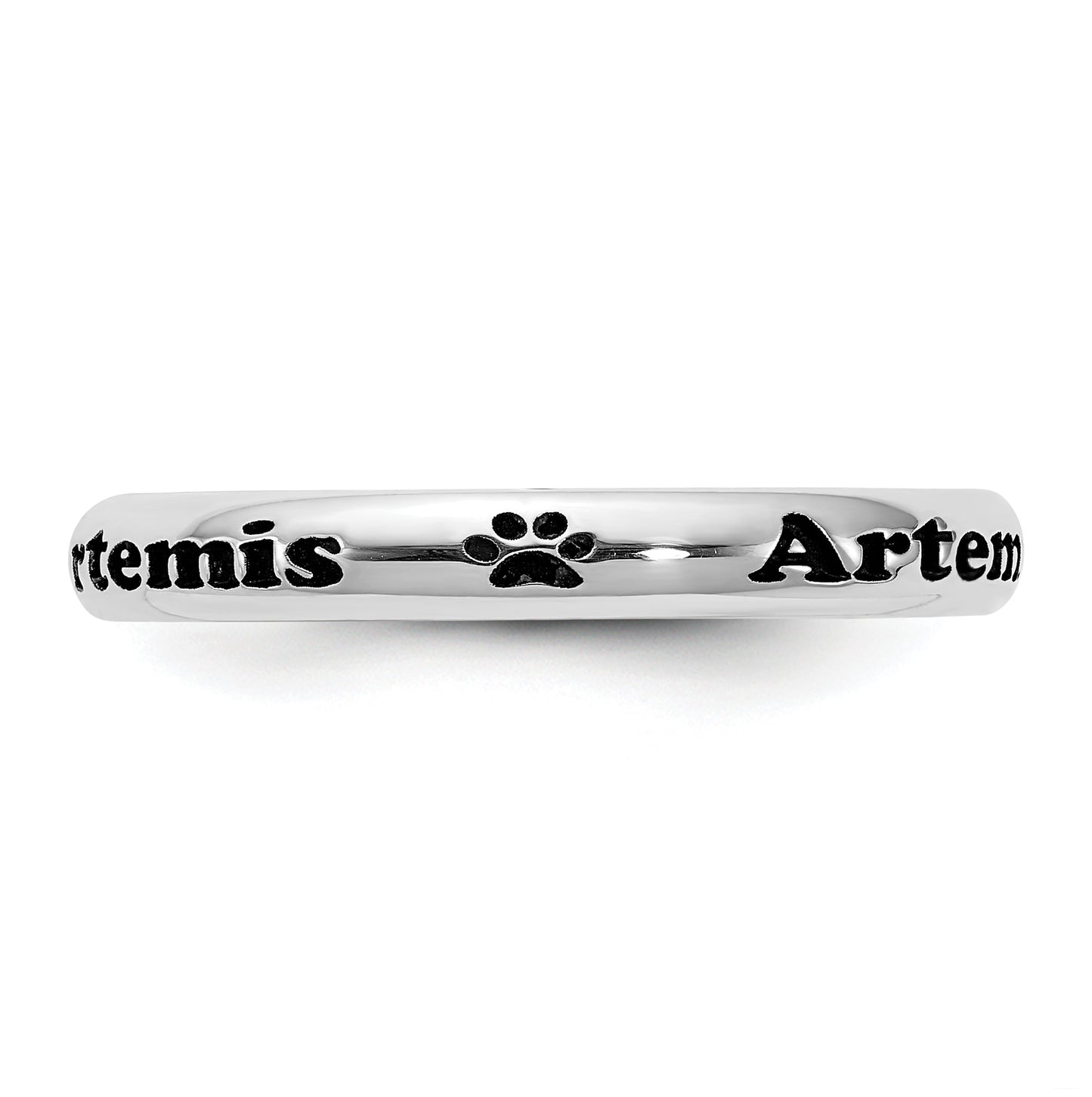 Sterling Silver Rhodium Plated Stackable Expressions Personalized with  Paw Print Ring, Size 6