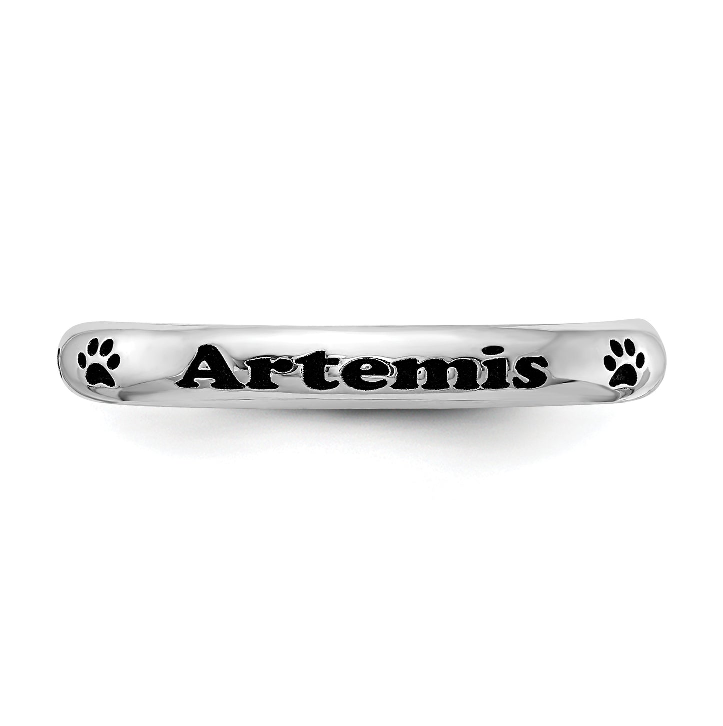 Sterling Silver Rhodium Plated Stackable Expressions Personalized with  Paw Print Ring, Size 10