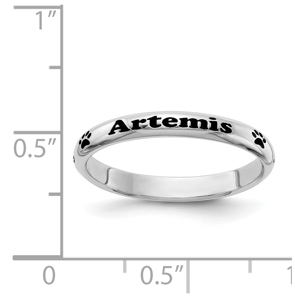 Sterling Silver Rhodium Plated Stackable Expressions Personalized with  Paw Print Ring, Size 6