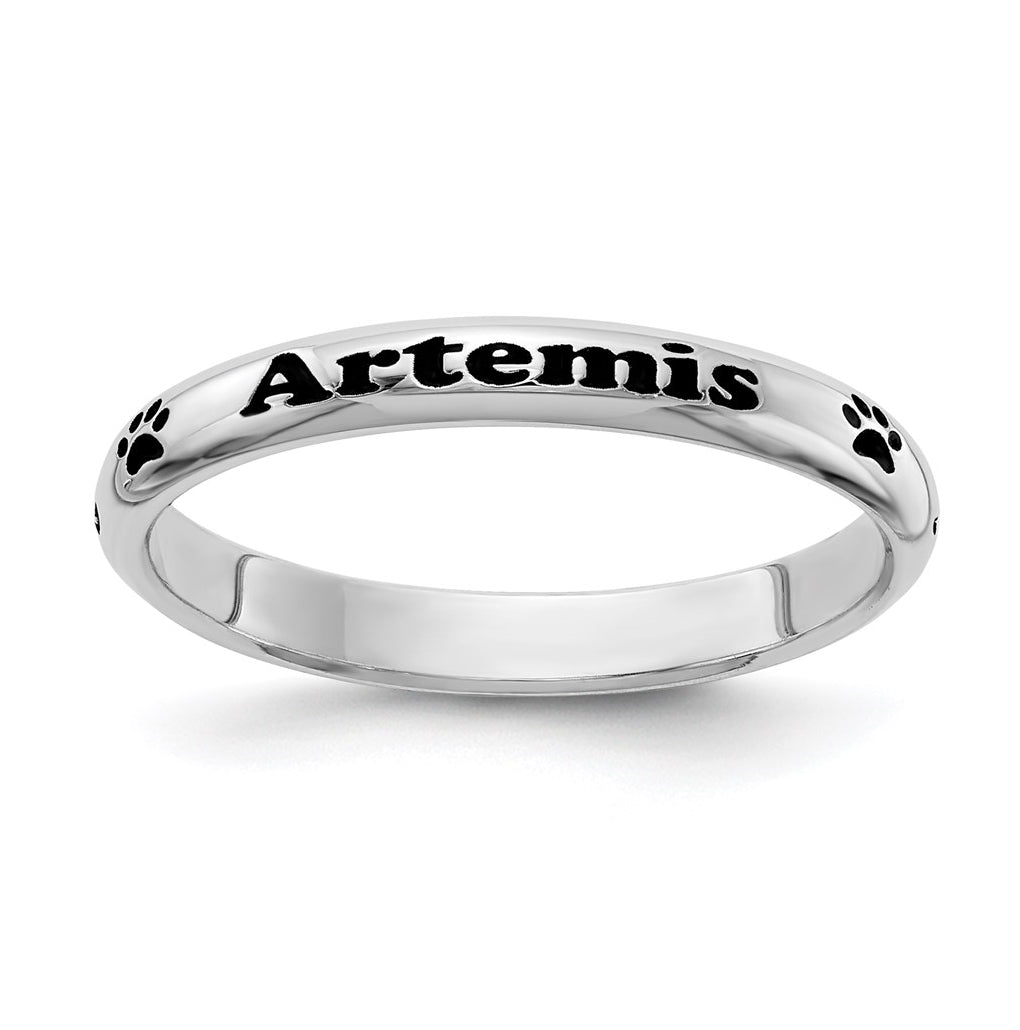 Sterling Silver Rhodium Plated Stackable Expressions Personalized with  Paw Print Ring, Size 10