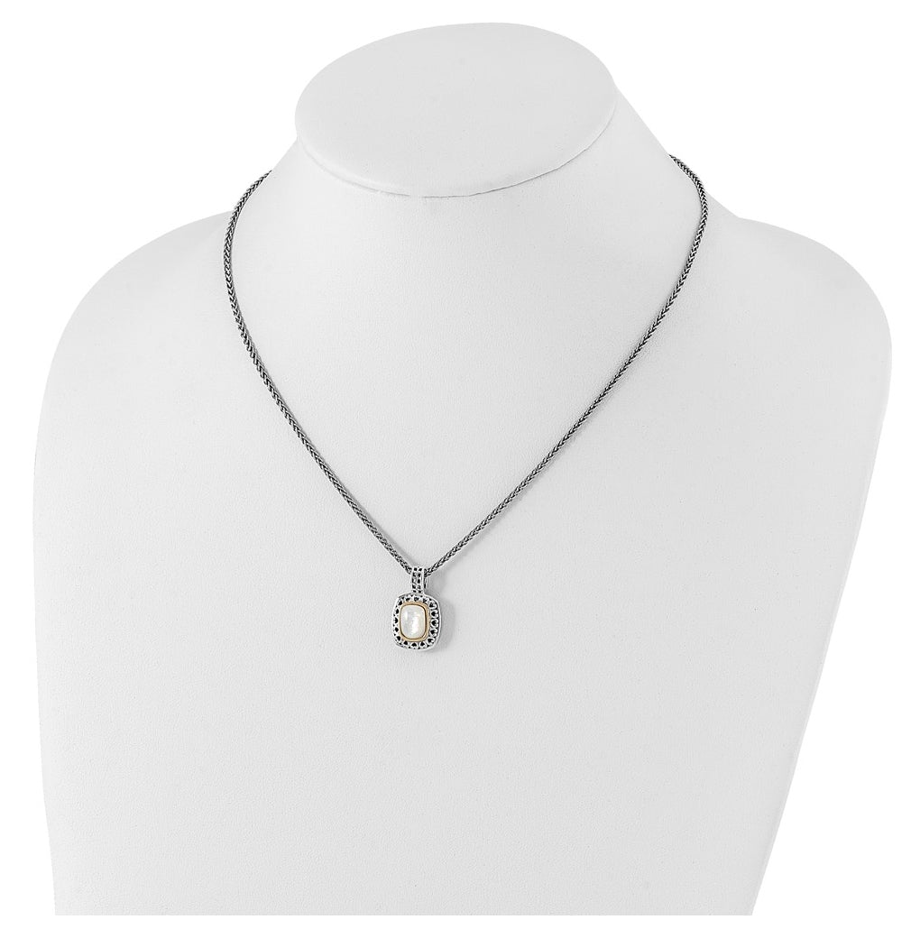 Sterling Silver w/14K Yellow Gold Antiqued MOP Necklace – Elegant Jewelry Gift for Birthday, Anniversary, Engagement, Wedding