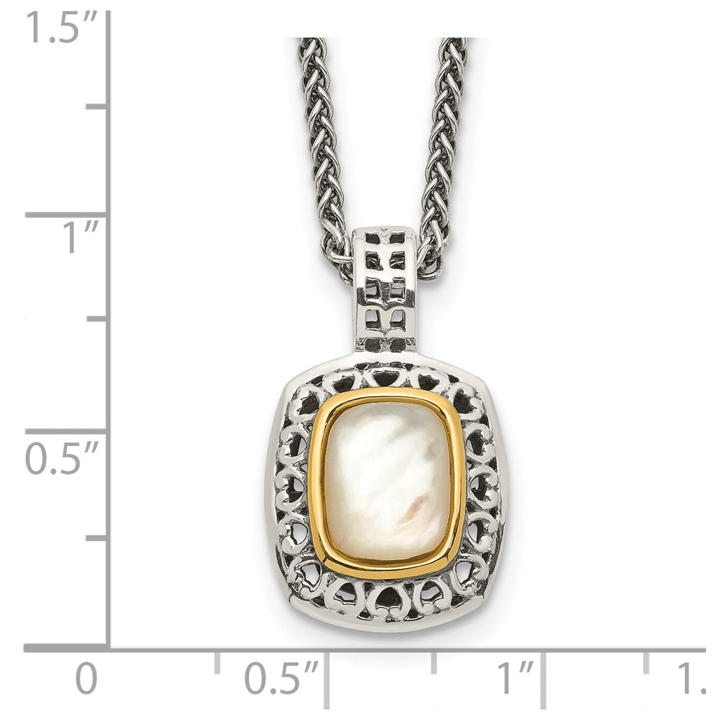 Sterling Silver w/14K Yellow Gold Antiqued MOP Necklace – Elegant Jewelry Gift for Birthday, Anniversary, Engagement, Wedding