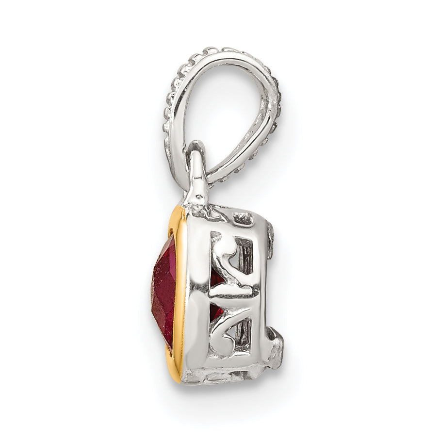 Shey Couture Sterling Silver Rhodium plated with 14k Accent Polished Cushion-cut Created Ruby Pendant