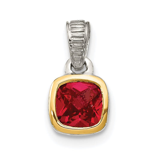 Shey Couture Sterling Silver Rhodium plated with 14k Accent Polished Cushion-cut Created Ruby Pendant