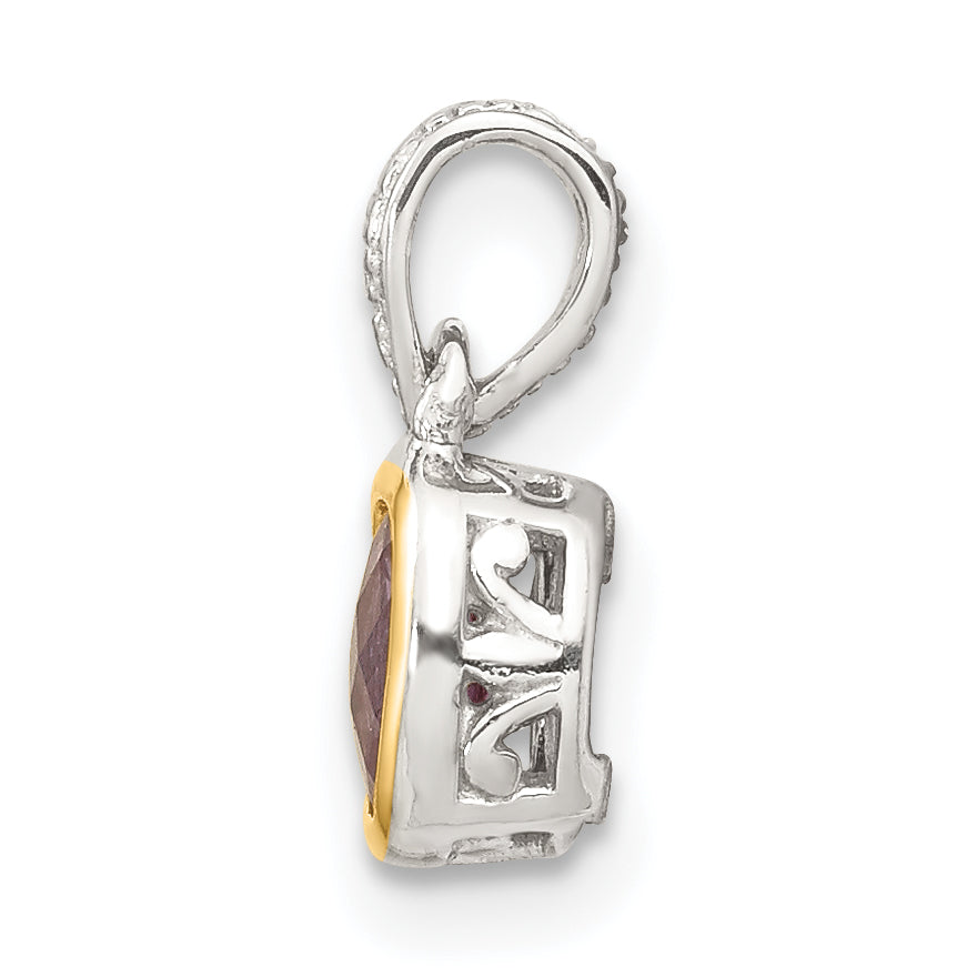 Shey Couture Sterling Silver Rhodium plated with 14k Accent Polished Cushion-cut Amethyst Pendant