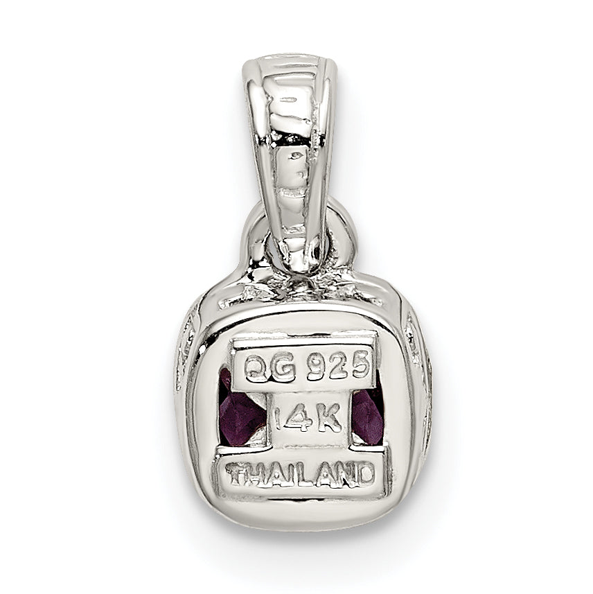 Shey Couture Sterling Silver Rhodium plated with 14k Accent Polished Cushion-cut Amethyst Pendant