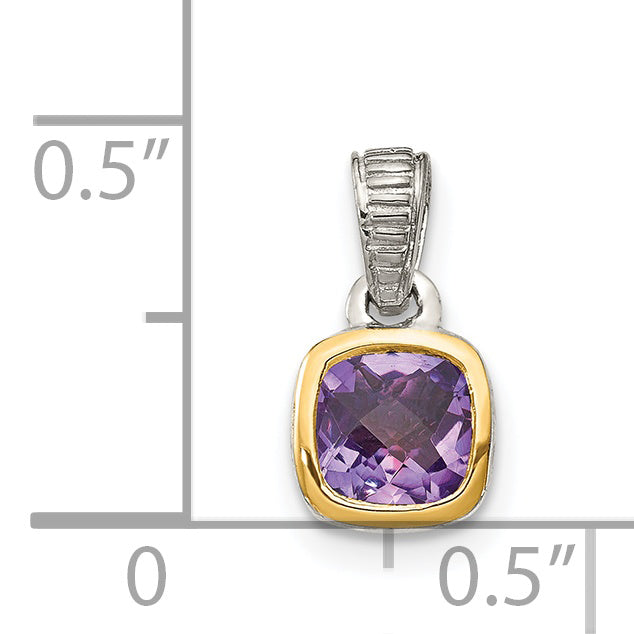 Shey Couture Sterling Silver Rhodium plated with 14k Accent Polished Cushion-cut Amethyst Pendant
