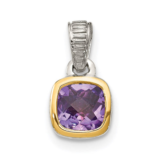 Shey Couture Sterling Silver Rhodium plated with 14k Accent Polished Cushion-cut Amethyst Pendant