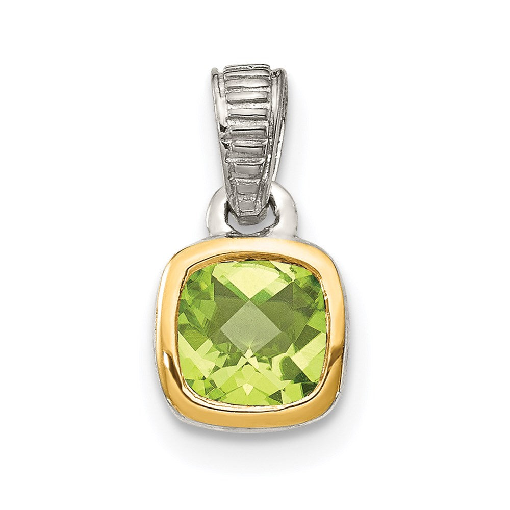 Shey Couture Sterling Silver Rhodium plated with 14k Accent Polished Cushion-cut Peridot Pendant