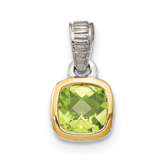Shey Couture Sterling Silver Rhodium plated with 14k Accent Polished Cushion-cut Peridot Pendant