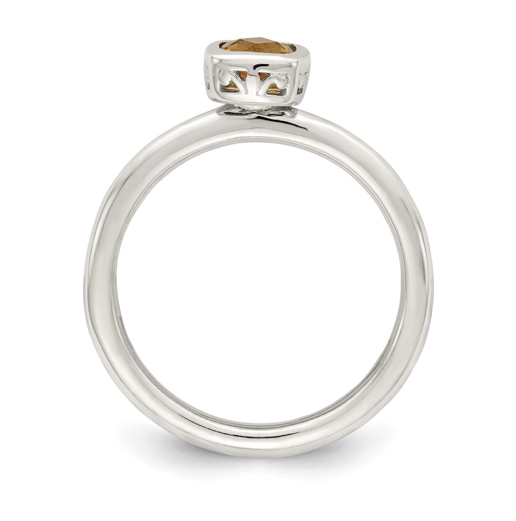 Sterling Silver Rhodium-plated w/ 14K Yellow Gold Accent Citrine Ring – Elegant Jewelry Gift for Birthday, Anniversary, Engagement, Wedding