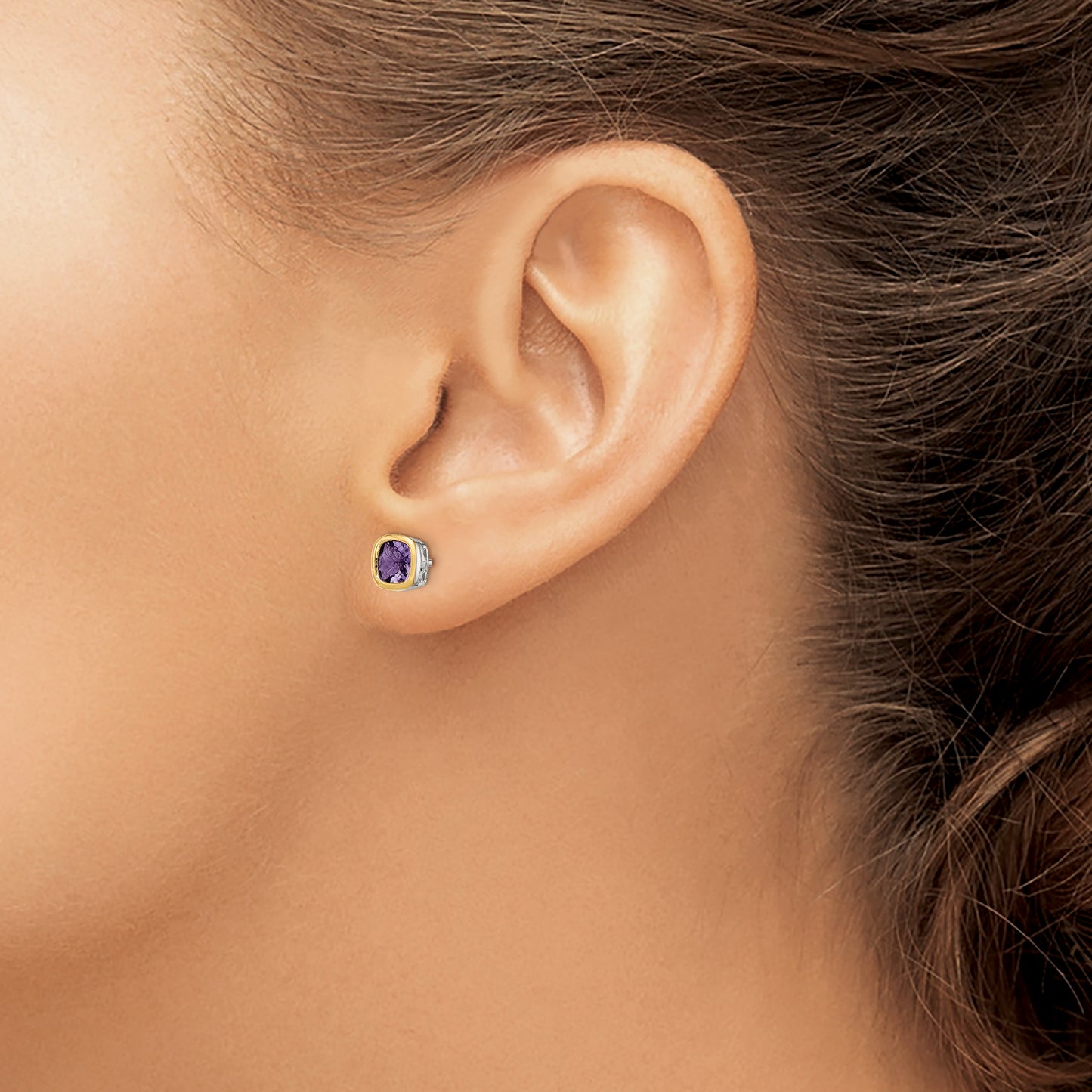 Shey Couture Sterling Silver Rhodium plated with 14k Accent Amethyst Square Stud Earrings