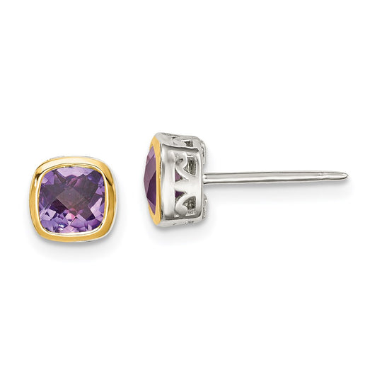 Shey Couture Sterling Silver Rhodium plated with 14k Accent Amethyst Square Stud Earrings
