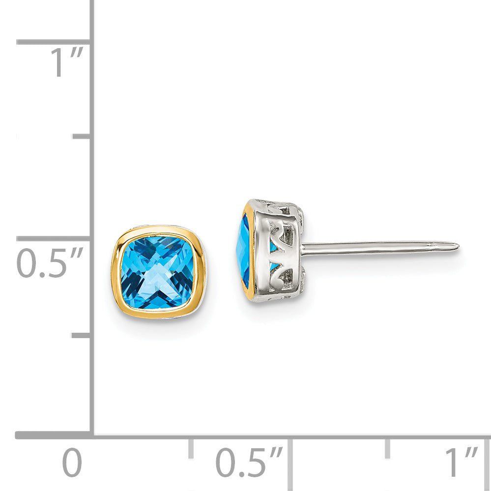 Shey Couture Sterling Silver Rhodium plated with 14k Accent Light Swiss Blue Topaz Square Stud Earrings