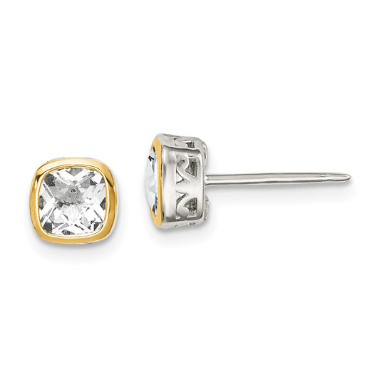 Shey Couture Sterling Silver Rhodium plated with 14k Accent White Topaz Square Stud Earrings