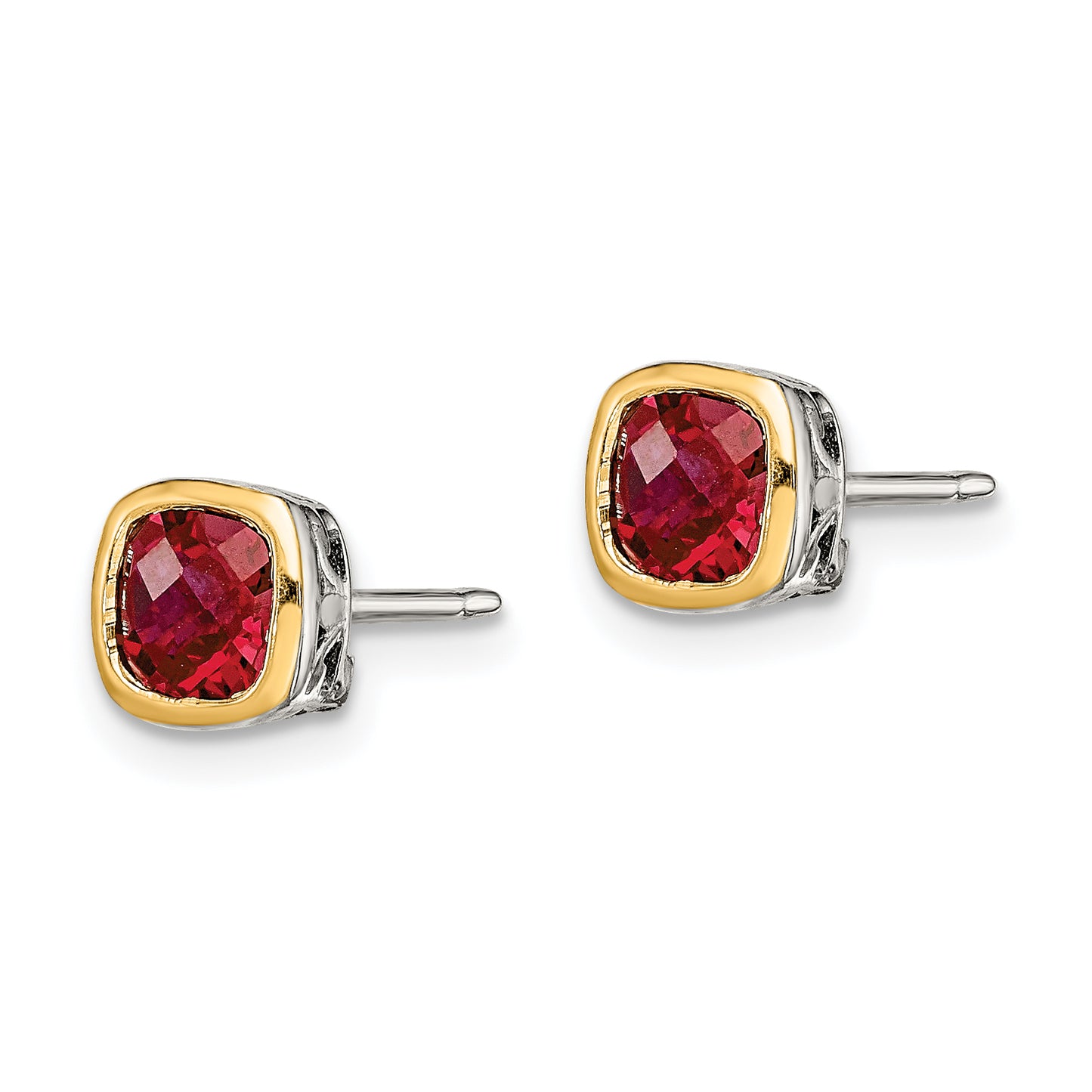 Shey Couture Sterling Silver Rhodium plated with 14k Accent Created Ruby Square Stud Earrings