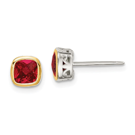 Shey Couture Sterling Silver Rhodium plated with 14k Accent Created Ruby Square Stud Earrings