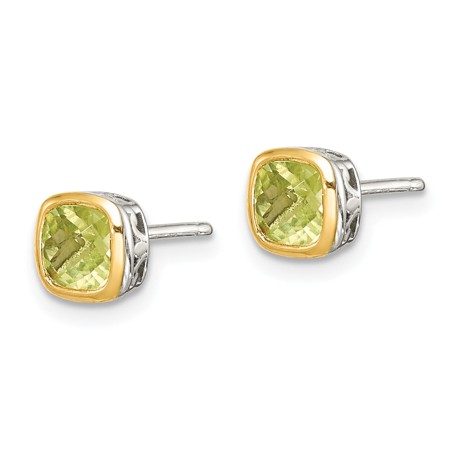 Shey Couture Sterling Silver Rhodium plated with 14k Accent Peridot Square Stud Earrings