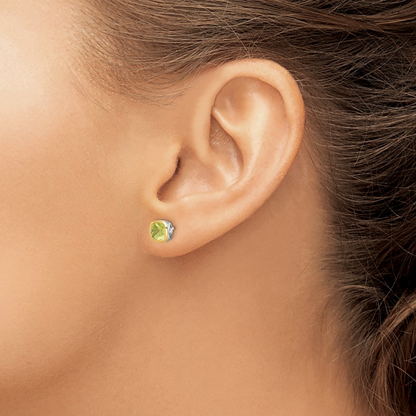 Shey Couture Sterling Silver Rhodium plated with 14k Accent Peridot Square Stud Earrings