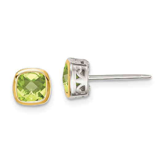 Shey Couture Sterling Silver Rhodium plated with 14k Accent Peridot Square Stud Earrings