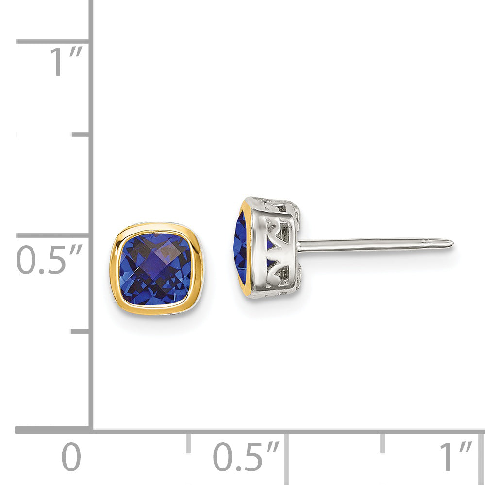 Shey Couture Sterling Silver Rhodium plated with 14k Accent Created Sapphire Square Stud Earrings