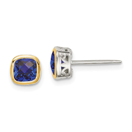 Shey Couture Sterling Silver Rhodium plated with 14k Accent Created Sapphire Square Stud Earrings