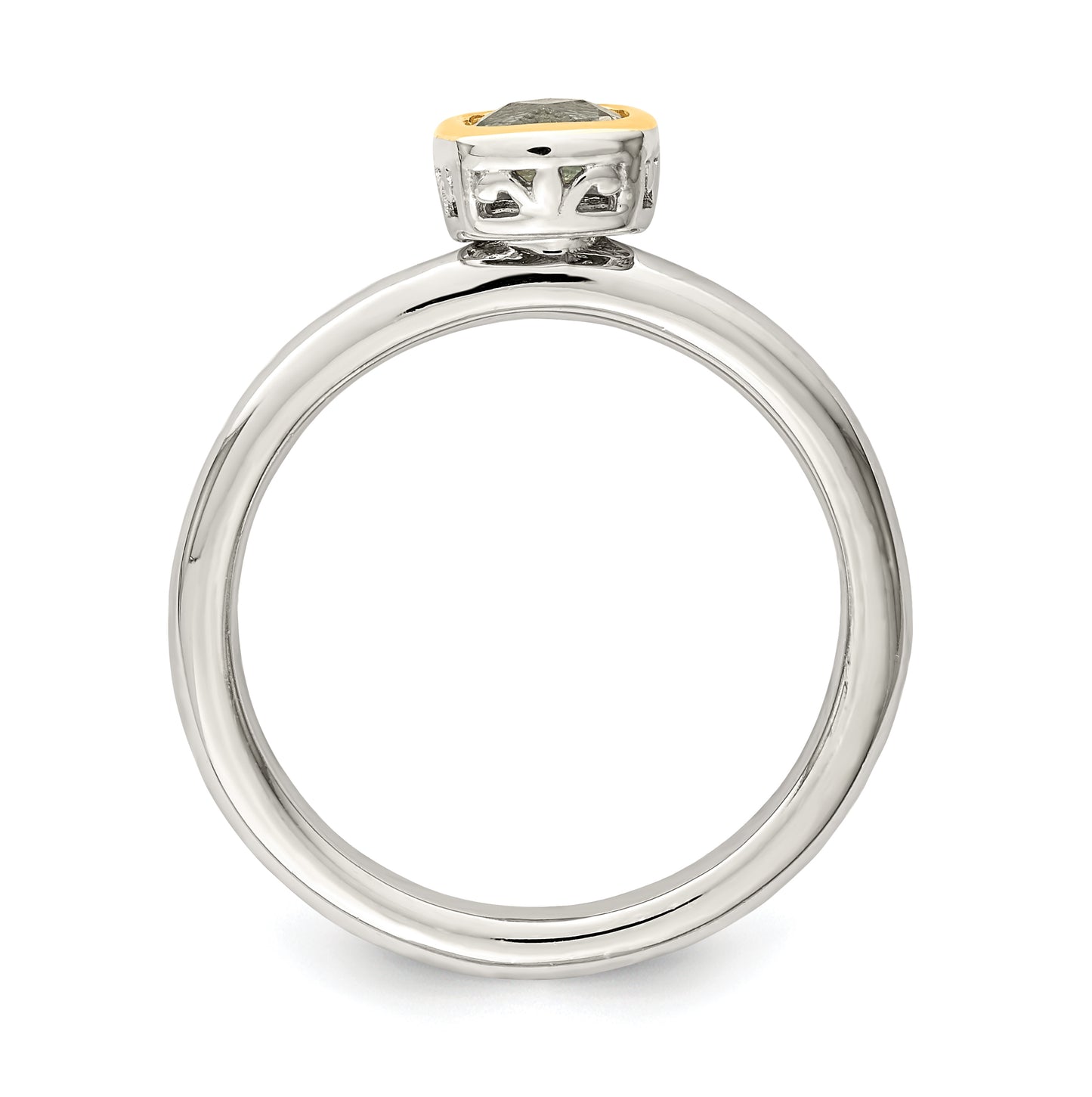 Shey Couture Sterling Silver Rhodium plated with 14K Accent Polished Cushion-cut Aquamarine Ring, Size 8
