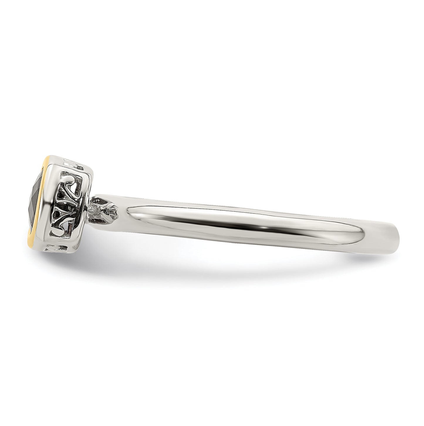 Shey Couture Sterling Silver Rhodium plated with 14K Accent Polished Cushion-cut Garnet Ring, Size 8