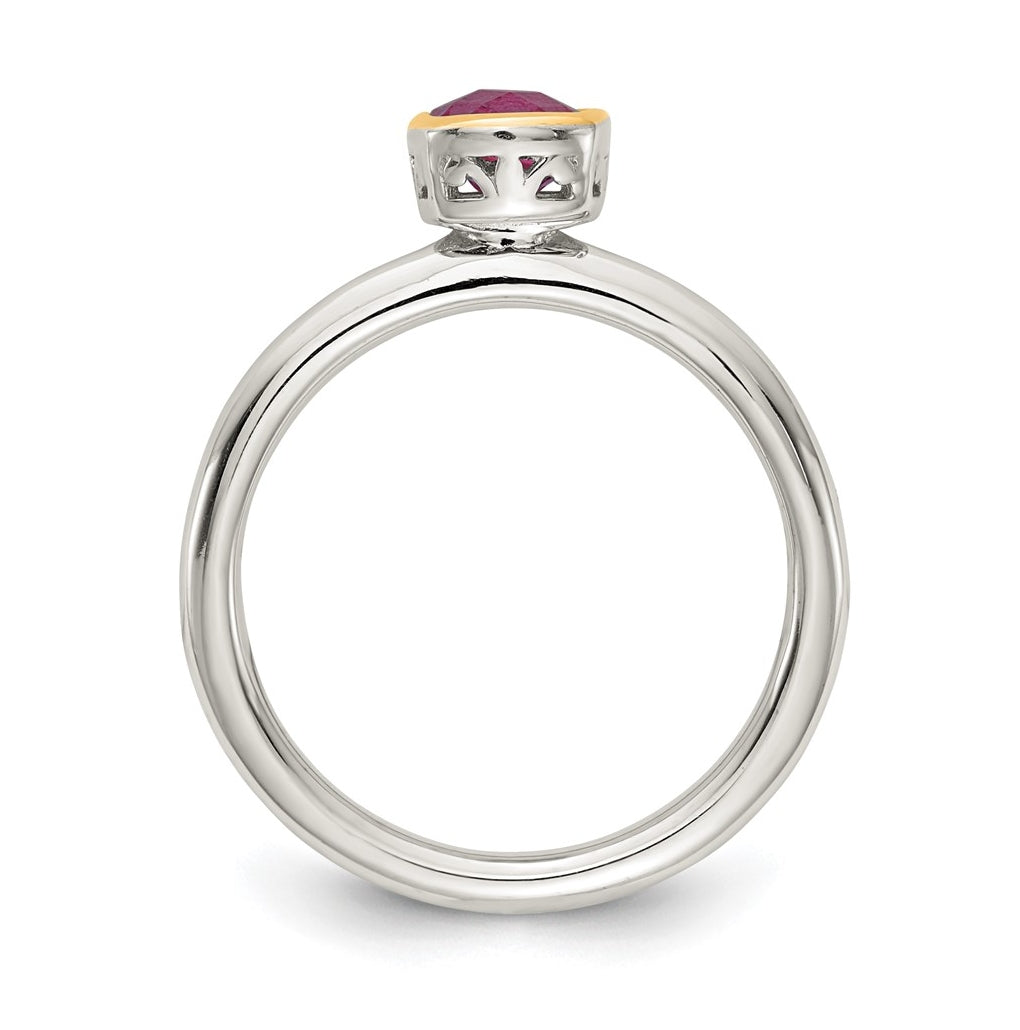 Sterling Silver Rhodium-plated w/ 14K Yellow Gold Accent Rhodolite Garnet Ring – Elegant Jewelry Gift for Birthday, Anniversary, Engagement, Wedding