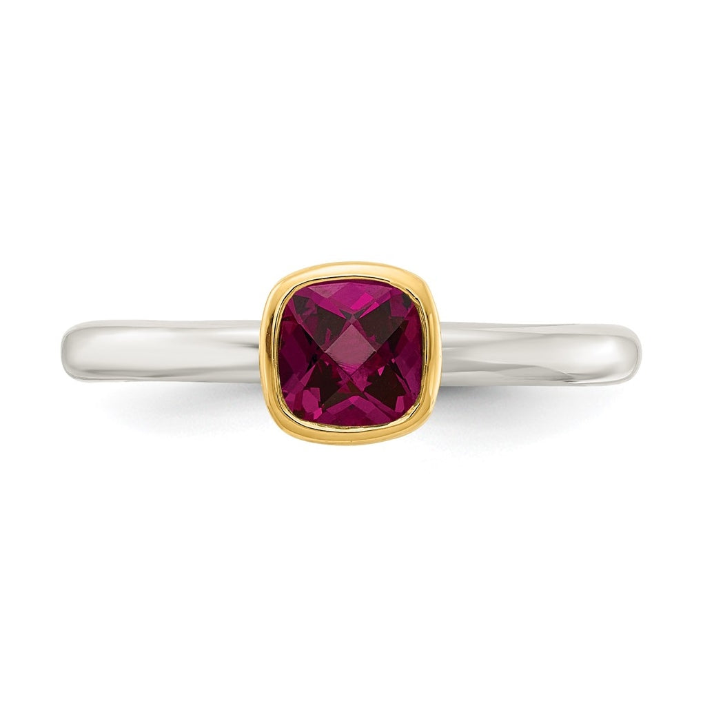 Sterling Silver Rhodium-plated w/ 14K Yellow Gold Accent Rhodolite Garnet Ring – Elegant Jewelry Gift for Birthday, Anniversary, Engagement, Wedding