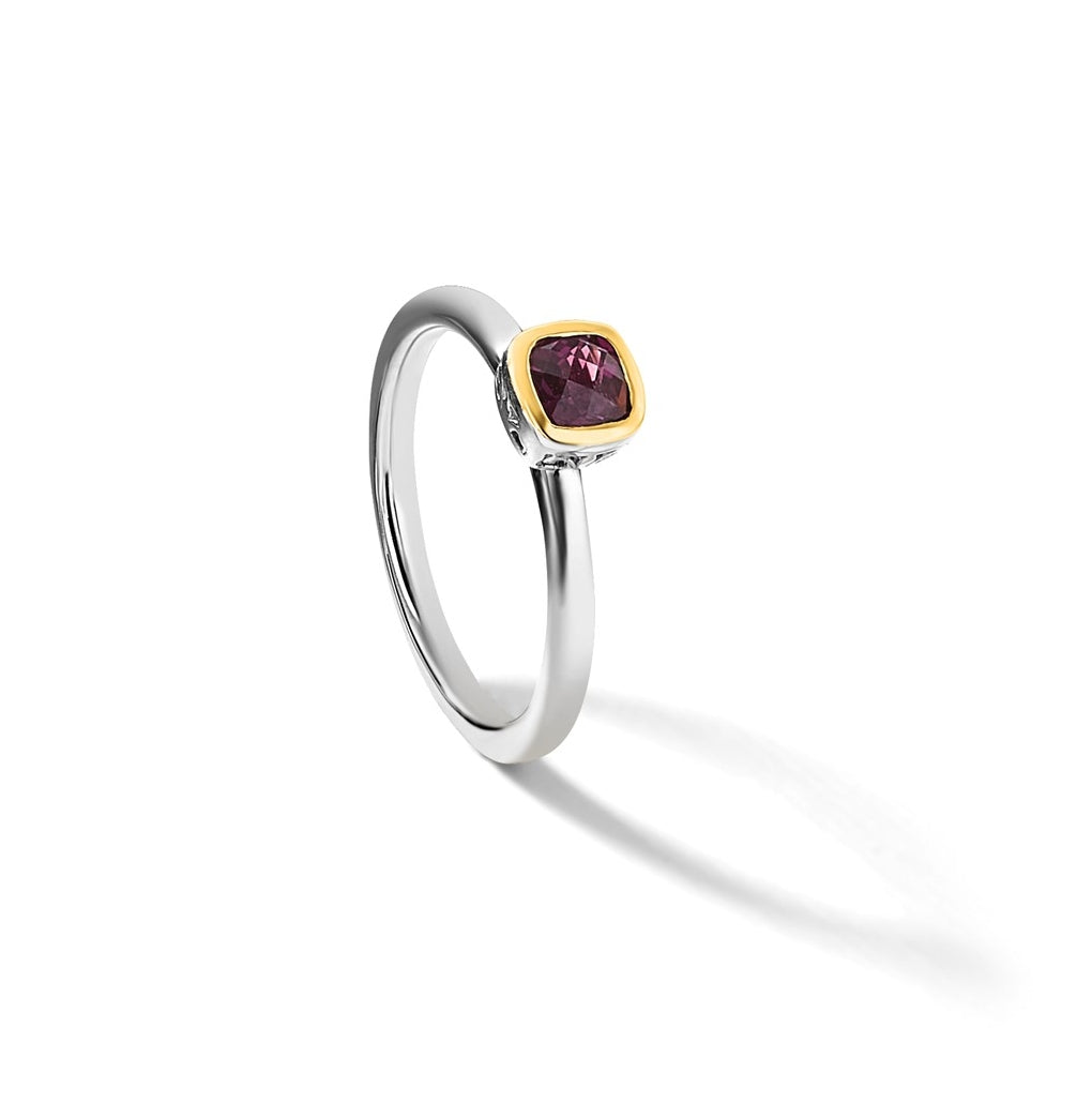 Sterling Silver Rhodium-plated w/ 14K Yellow Gold Accent Rhodolite Garnet Ring – Elegant Jewelry Gift for Birthday, Anniversary, Engagement, Wedding