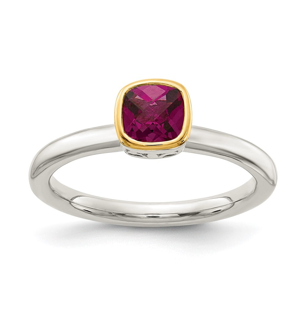 Sterling Silver Rhodium-plated w/ 14K Yellow Gold Accent Rhodolite Garnet Ring – Elegant Jewelry Gift for Birthday, Anniversary, Engagement, Wedding