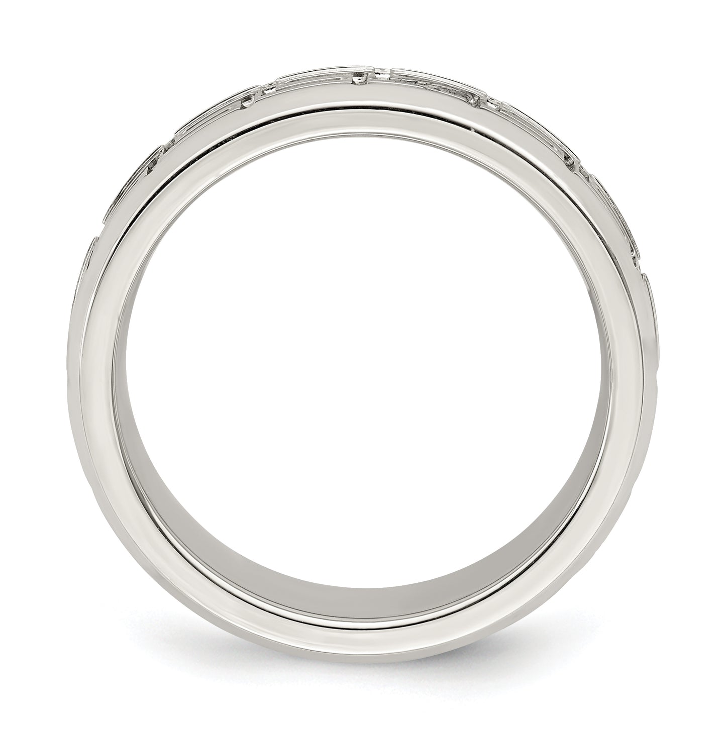 Sterling Silver 6mm Polished Flat Greek Key Design Beveled Edge Fancy Band Size 12