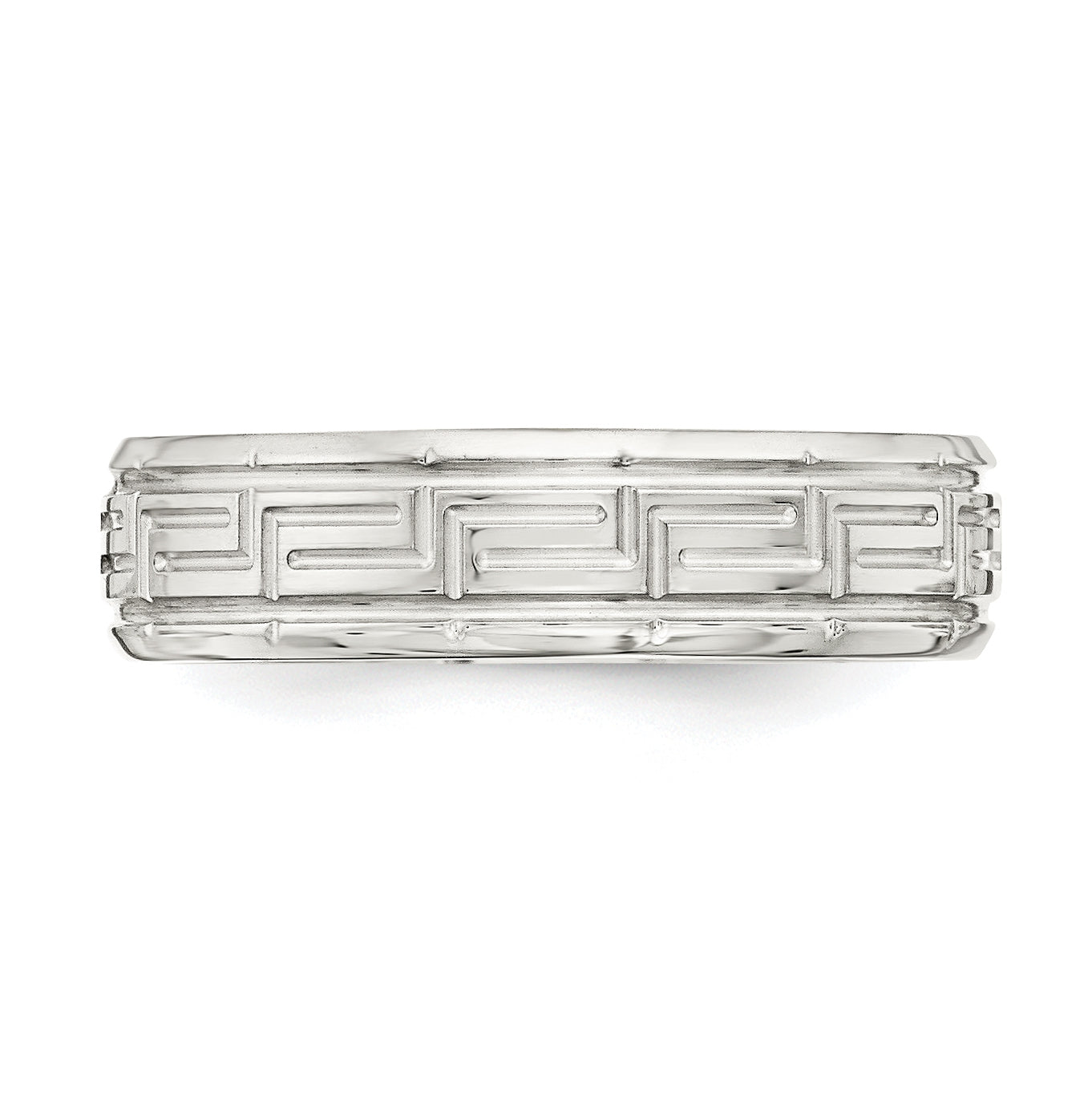 Sterling Silver 6mm Polished Flat Greek Key Design Beveled Edge Fancy Band Size 13