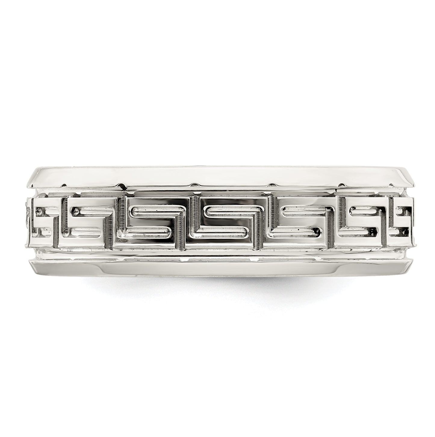 Sterling Silver 6mm Polished Flat Greek Key Design Beveled Edge Fancy Band Size 7