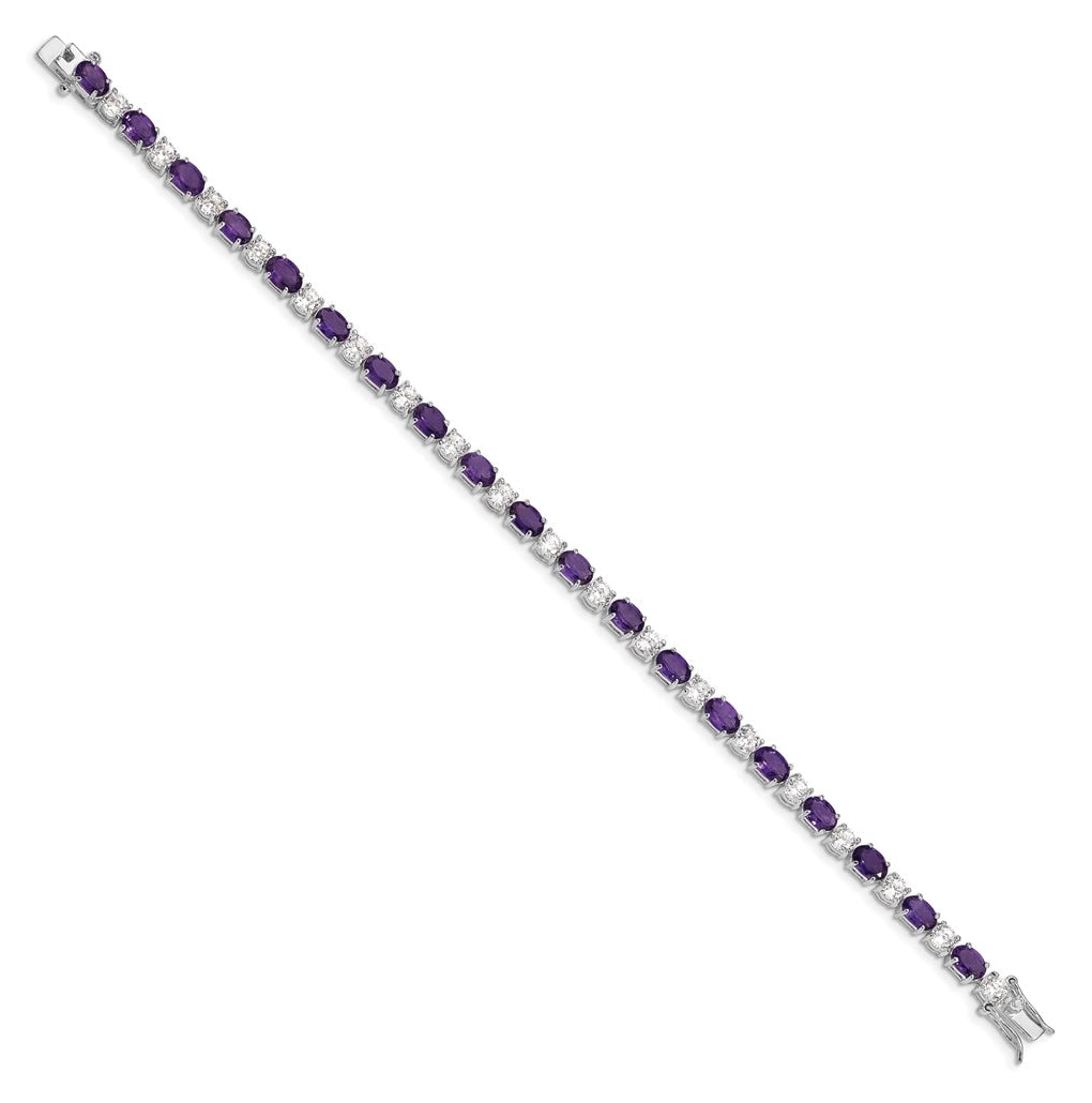 Sterling Silver Rhodium-plated Amethyst & Cubic Zirconia Bracelet – Elegant Jewelry Gift for Birthday, Anniversary, Engagement, Wedding